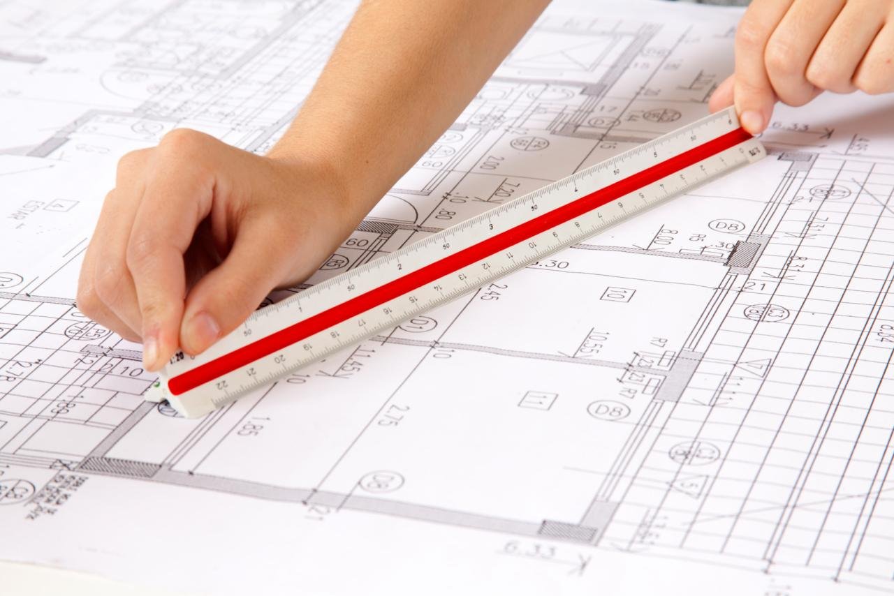 scale ruler on blueprints